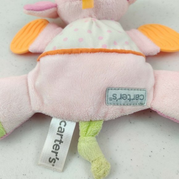 Carters Plush Elephant Baby Toy Pink Rattle Teether Crinkle Flat - Picture 4 of 8
